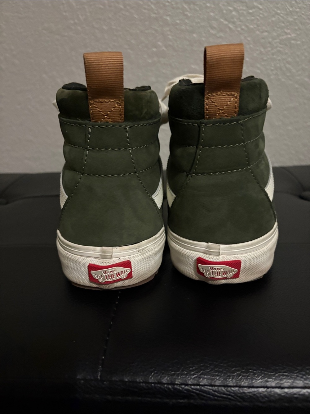Vans Olive Green High-Top Sneakers with White Laces - Picture 3 of 4